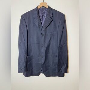 SERGIO VALENTINO Wool Super 140's Blazer Men's 52 L Striped Navy Blue